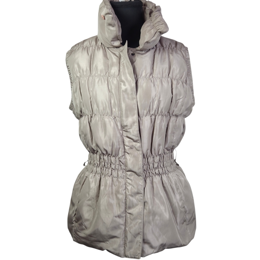 Renoma Women's Tan Puffer Vest With Cinched Waist Size Med